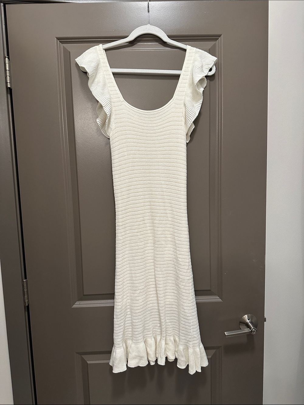House of Harlow 1960 Cream Ruffled Knit Midi Dress